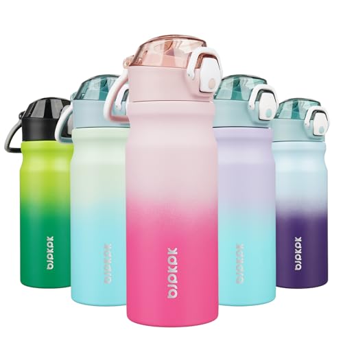 BJPKPK 18oz Insulated Water Bottle with Straw Stainless Steel Double Wall Water Bottles BPA Free Leak Proof Thermal Flask ...