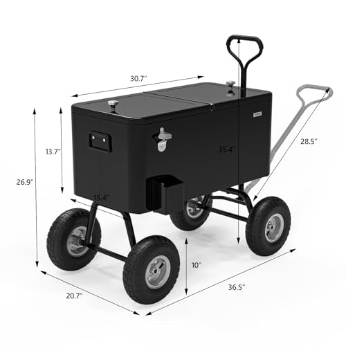 VINGLI 80 Quart Wagon Rolling Cooler Ice Chest, w/Long Handle and 10" Wheels, Portable Beach Patio Party Bar Cold Drink Be...