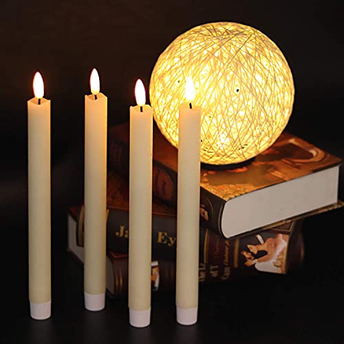 GenSwin Flameless Ivory Taper Candles Flickering with 10-Key Remote, Battery Operated Led Warm 3D Wick Light Window Candle...