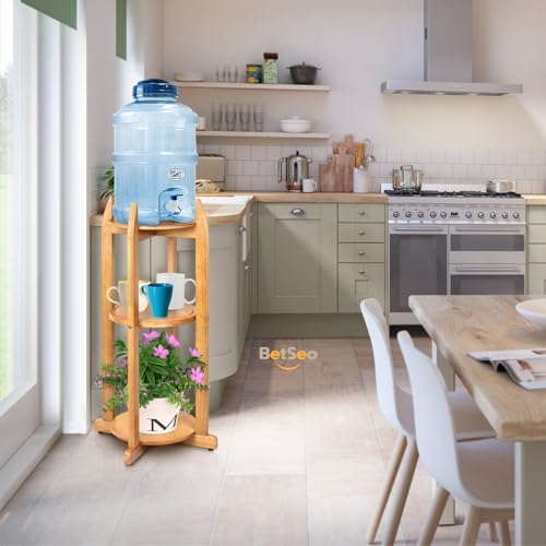 Natural Solid Wood Water Dispenser Floor Stand (32.8" Hight-11.2" Wide) Drink Dispenser Floor Stand with 3 Round Shelfs In...