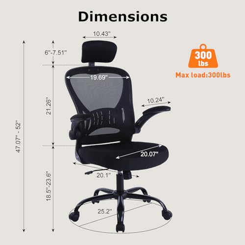 ralex-chair Ergonomic Office Chair with Adjustable Headrest & Lumbar Support, Computer Desk Chair with Flip-Up Armrests, C...
