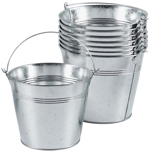 OBTANIM 8 Pack Galvanized Metal Buckets with Handle Ice Pails for Plants, Succulents, Party Favors Organizing, Rustic Home...
