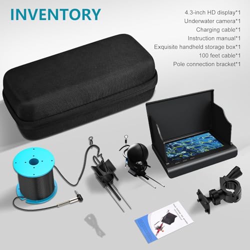 Underwater Fishing Camera with 4.3 Inch LCD, 5000mAh Battery, Infrared Night Vision Light, Portable Fish Finder with 100ft...