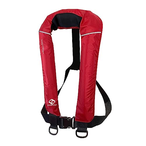 Compact USCG 150N Buoyancy PFD Outdoor Life Vest Automatic/Manual Inflatable Life Jacket PFD with 33g CO2 Cartridge (Red, ...