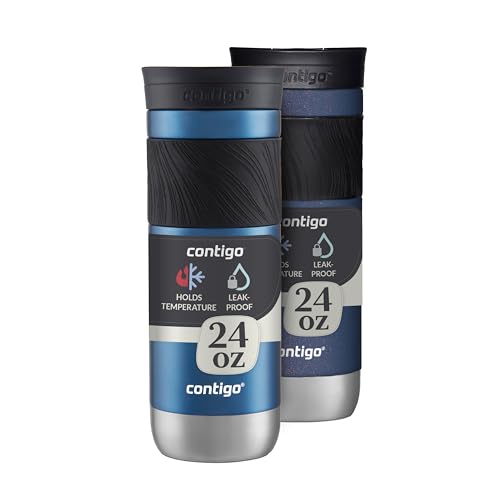 Contigo SNAPSEAL Insulated Stainless Steel Travel Mug with Grip 20oz. Blue Corn Transparent Satin & Midnight Berry