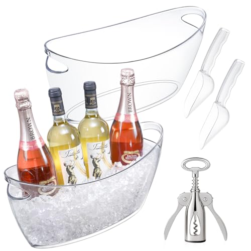 Cenjeery Ice Bucket for Parties, 2PCS Clear Acrylic Drink Buckets with Scoop & Metal Wine Bottle Opener, 5.5L Large Champa...