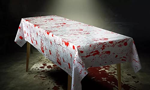 Grabo Bloody Zombie Rectangular Tablecloth, 108 x54in, Polyethylene, White, Halloween Party Supplies Decoration