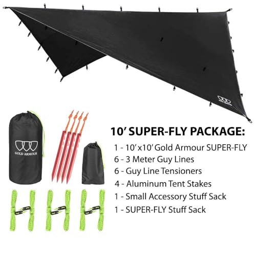 Gold Armour Rainfly Tarp Hammock, Premium 14.7ft/12ft/10ft/8ft Rain Fly Cover, Waterproof Ultralight Camping Shelter Canop...
