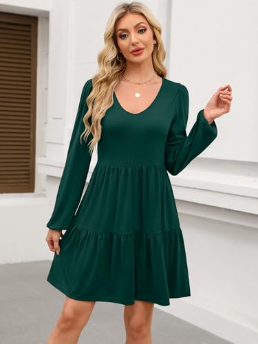ANRABESS Womens Long Sleeve Dress 2026 Fall Casual V Neck Tiered Flowy Short Dresses Spring Beach Travel Vacation Clothes