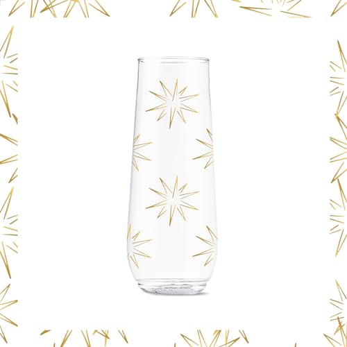 TOSSWARE POP 9oz Flute Festive Cheers Series, SET OF 6, Premium Quality, Recyclable, Unbreakable & Crystal Clear Plastic P...