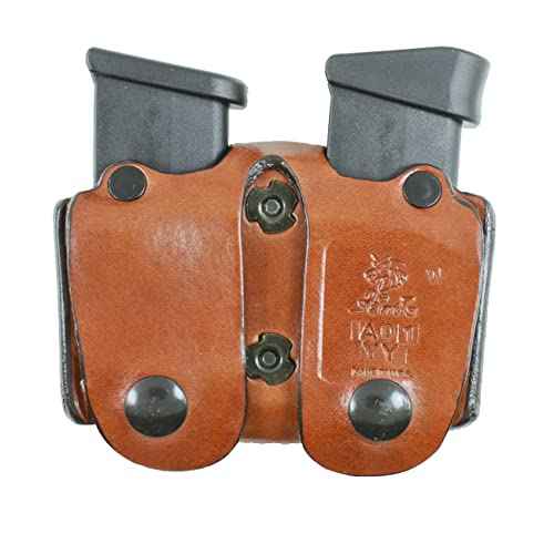 DeSantis Double Magazine Leather Pouch - Pistol Magazine Holder, Double Mag Pouch, Mag Holder 9mm, Compatible with Glock 43X and Mossberg MC1SC Magazines - Ambidextrous, Tan