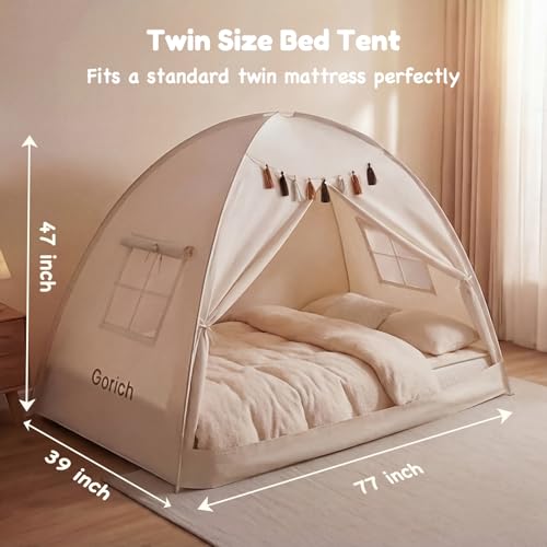 Gorich Twin Bed Tent for Kids, Indoor Privacy Toddler Sleeping Canopy with Mesh Window, Fits Bunk or Floor Bed, Include St...