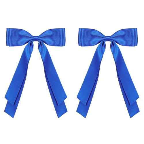 Royal Blue Large Hair Bows Alligator Clip 5.5" Solid Satin Polyester Ribbon Ponytail Hair Barrettes with Long Tail Wedding Dress Decor Accessories for Women Toddler Teen Girls