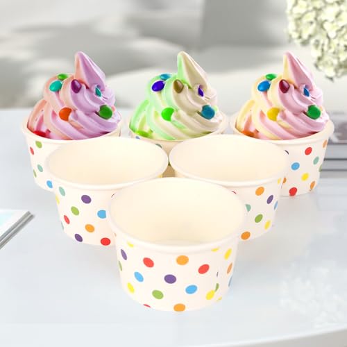 zandfelo 50 Pcs 5.5 oz Ice Cream Cups, Disposable Ice Cream Cups,Frozen Dessert Yogurt Cups, Paper Sundae Cups, Disposable...