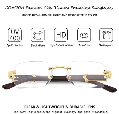 COASION Fashion Rimless Frameless Sunglasses for Women Men Y2k Retro Sun Glasses Square Tinted Glasses