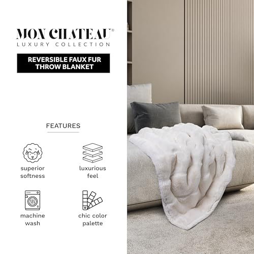 Mon Chateau 60" x 70" Hearthside Faux Fur Throw Blanket, Reversible Soft Blanket for Queen-Size Bed, Couch, or Sofa, Cozy ...