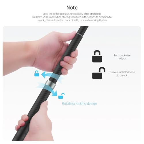 NEOSOU 102-inch Long Selfie Stick Pole Extension Rod for GoPro Insta360 X5 X4 DJI Osmo Action 5 Pro DJI Pocket 3, Carbon F...
