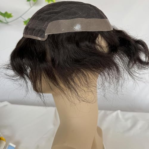 Men's Hairpiece European Human Hair Toupee 9x7inch Swiss Lace Skin PU Back Hair Replacement Wig #2 Dark Brown Color