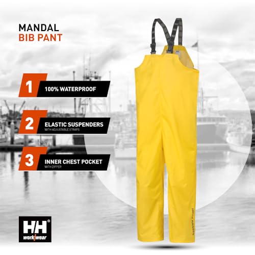 Helly-Hansen Mandal Waterproof Bib Overalls - PVC Rain Gear for Men - Fishing Pants for Men - Heavy-Duty Work Overalls