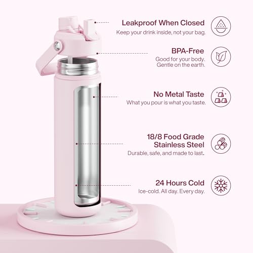ENCOOL Insulated Water Bottle with Straw Stainless Steel Water Bottle, Leak-Proof, BPA-Free, Double Wall Vacuum Keeps Cold...