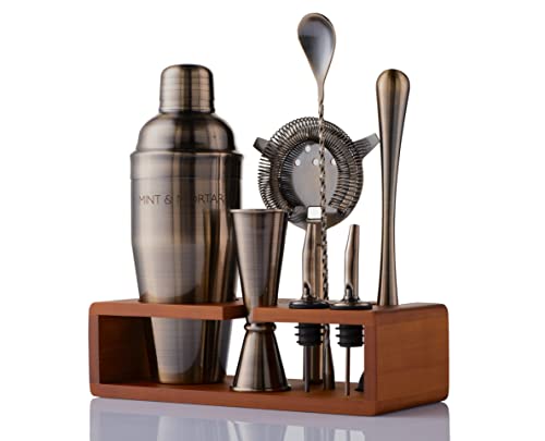 Mint & Mortar Cocktail Shaker Set, 7-Piece Bartender Kit with Stand, 24oz Martini Shaker Bottle Stainless Steel Bar Tools,...