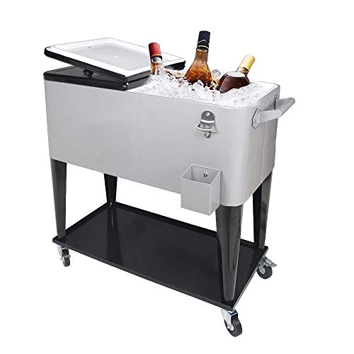 SHAREWIN 80 QT Rolling Cooler Cart Ice Chest for Outdoor Patio Deck Party Portable Party Bar Cold Drink Beverage Cart Tub,...