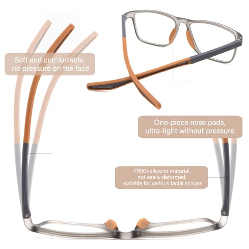 JixGien 2 Pack Reading Glasses for Men，Sports Style Blue Light Blocking Readers with Anti Glare Filter Lightweight Eyeglasses