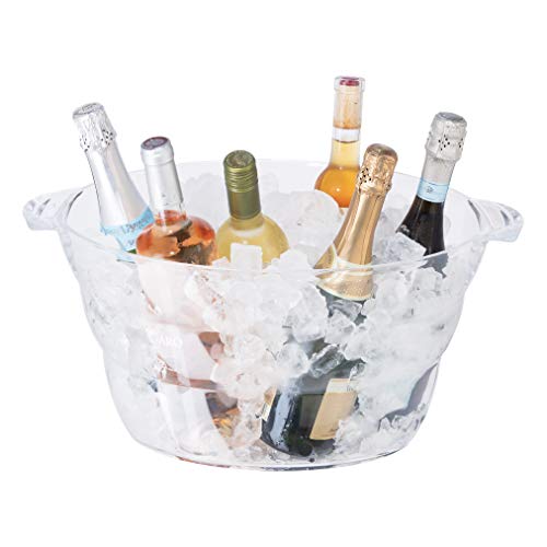 Oggi Acrylic Oval Party Tub - Clear Beverage Cooler w/Handles, Wine Cooler, Beer Chiller, Ideal Party Tubs for Drinks, Use...