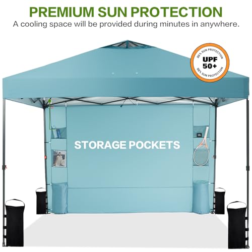 Tunbne 10'x10' Pop Up Canopy Tent with 1 Sidewall and 6 Pockets, One Push Setup, Instant Shade Tent with Vented Roof for B...