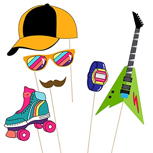 LUOEM 21pcs 80's Photo Booth Props Funny Birthday Party Photo Props with Wooden Sticks Creative Party Supplies, for 1980s ...