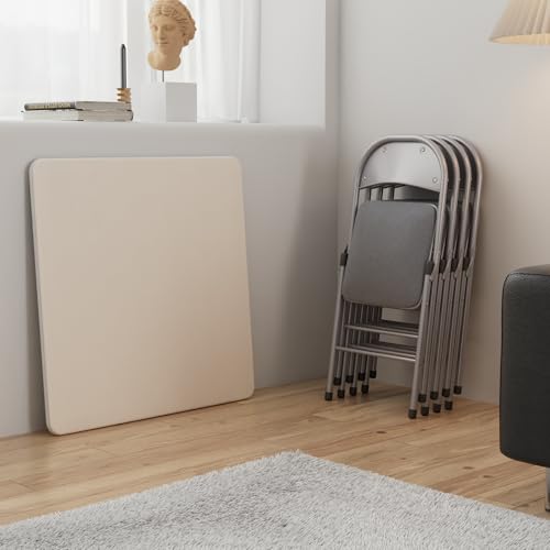 VECELO Folding Card Table Square and Chairs Set, Collapsible Legs & Portable for Indoor/Outdoor, Picnic, 5 Piece, Beige & ...