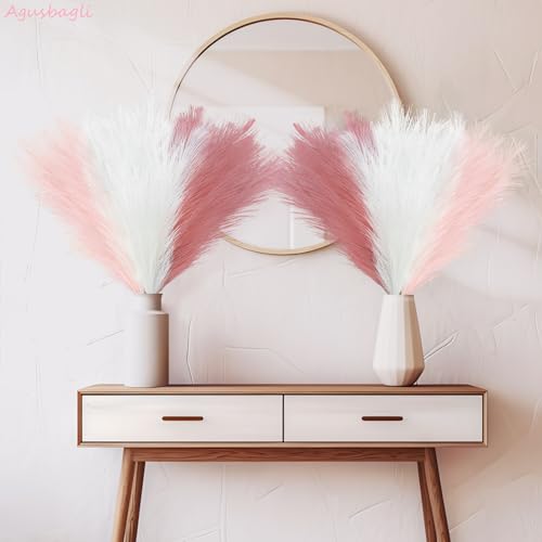 Agusbagli 30pcs Pink Faux Pampas Grass, 21.6in Fluffy Artificial Colored Pompas Grass Short Blush Fake Pampas Stems Vase F...