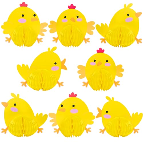 8 Pack Easter Chick Party Decorations Farm Birthday Party Honeycomb Centerpiece Hanging Decorations Baby Chick Accessories...
