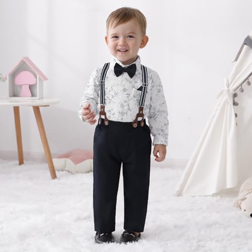 nilikastta Toddler Boy Outfit Boy Suit Boy Dress Shirt with Bowtie/Suspender Pants Gentleman Wedding Outfits 1-10 Years