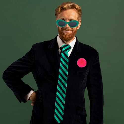 Eybila 4 Pcs Halloween Costume Accessories Stripe Tie Green Sunglasses Long Gloves Pink Pom Pom Balls Pin Cosplay Party
