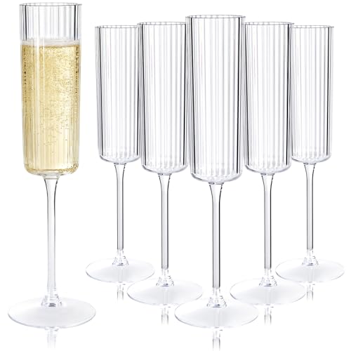 Joyido 36 Pack Clear Plastic Champagne Flutes - 6oz Ribbed Disposable Champagne Glasses - Clear Vintage Mimosa Glasses wit...