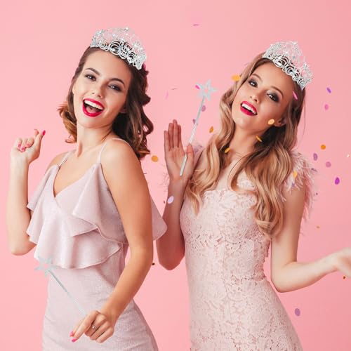 Alaxciax Bubble Crystal Crown Tiaras, Princess Crown Queen Tiara with Wand for Women for Birthday Bridal Wedding Prom Party