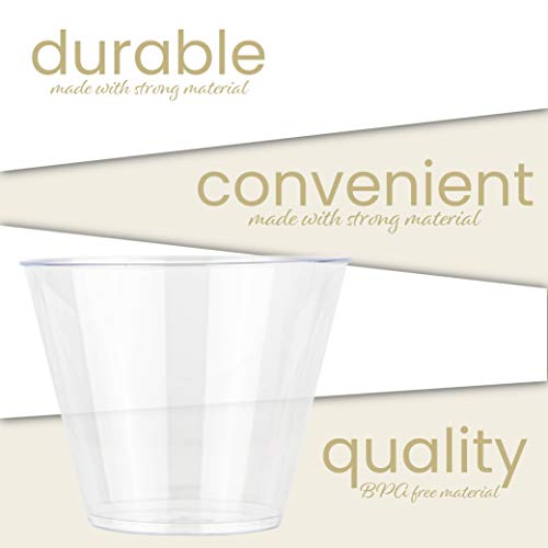 PLASTICPRO 9 oz Disposable Plastic Party Cups,Old fashioned Designed Tumblers, 100 Count, Crystal Clear