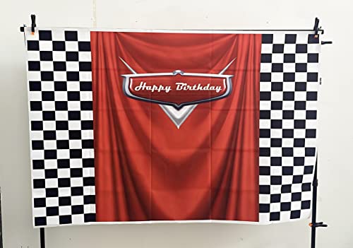 7x5ft Car Black White Grid Red Birthday Themed Backdrops Racing Flag Red Photo Backgrounds for Photography Happy Birthday ...