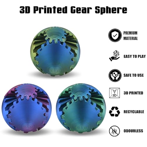 Gear Sphere, 3D Printed Gearsphere - The Steampunk Whirling Wonder Fidget Gear Ball, Gearsphere Cube Fidget Toy for Office...