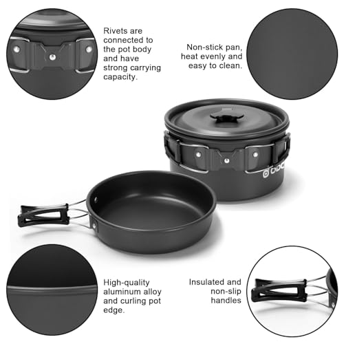 Odoland 16pcs Camping Cookware Set with Folding Camping Stove, Non-Stick Lightweight Pot Pan Kettle Set with Stainless Ste...