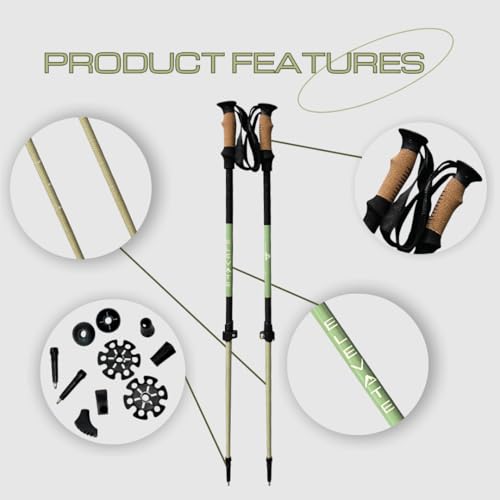 Elevate Lightweight Collapsible Trekking Pole Pair- Carbon Fiber and Aramid Fiber with Cork Grips- Made in USA