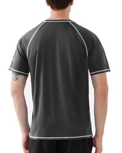 Roadbox Men's UPF 50+ Swim Shirts, Short Sleeve UV Sun Protection Rash Guard T-Shirt, Quick Dry Water Surfing Beach Tees