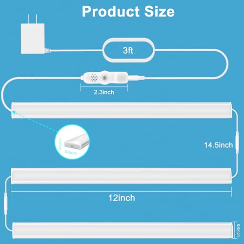 Maylit Under Cabinet Lights Plug in, 3 Pcs 12 Inch Ultra Thin Under Cabinet Lighting, Super Bright Daylight White Under Co...
