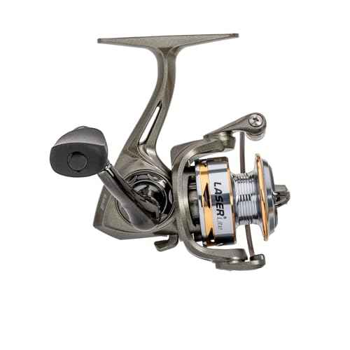 Lew¡¯s Laser Lite Spinning Fishing Reel, Size 100 Reel, 6+1 Bearings, 5.1:1 Gear Ratio, Graphite Frame, Reversible Retrieve, Metallic Gray/Silver/Gold