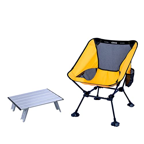 iClimb 1 Anti-Sinking Large Feet Chair and 1 Mini Folding Table Bundle, Ultralight Compact for Adults Outdoor Backpacking ...