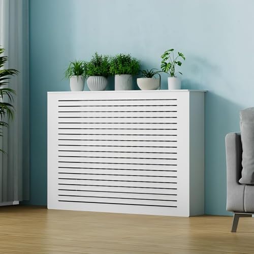 Usknxiu MDF Radiator Cover for Home White Louvered Grill Radiator Shelf Cabinet, Wood Heating Radiators Cover Living Room Heating Decorative Hide Cluttered Pipes,40" Lx10 Wx32 H/100x25x80cm