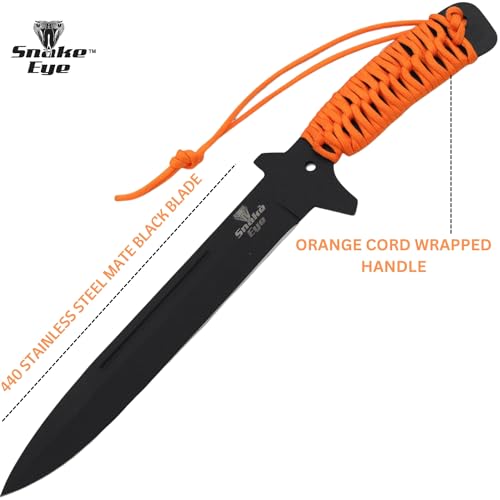 Snake Eye Tactical Fixed Blade Knife –Black Stainless Steel Blade, Cord Wrapped Handle, Full Tang, Includes Nylon Sheath -...