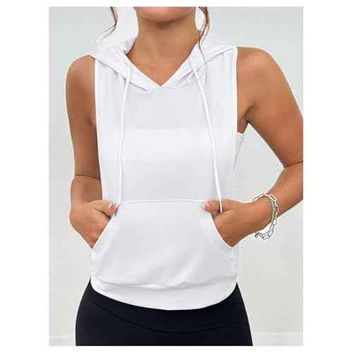 SweatyRocks Women's Sleeveless Low Cut Racerback Hoodies Workout Tops Cropped Hooded Tanks with Pocket