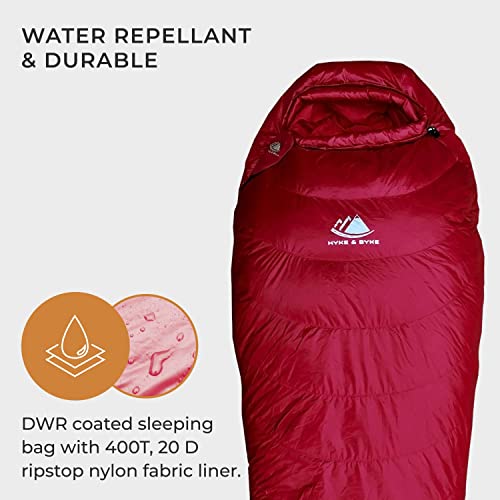 Hyke & Byke Shavano 32 F Hiking & Backpacking Sleeping Bag - 3 Season, 650FP Duck Down Sleeping Bag - Ultralight - Black -...